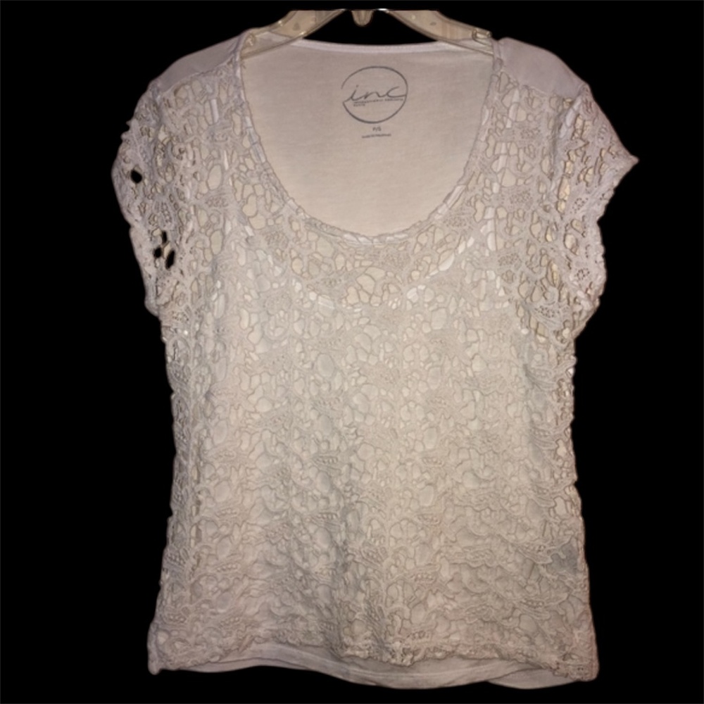 I.N.C. Women's Beautiful White Crocheted Summer Top Tank Petite Small Pretty PS